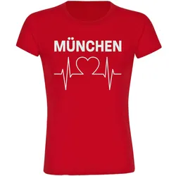 multifanshop Damen T-Shirt - München rot - Herzschlag - Druck weiß - Frauen