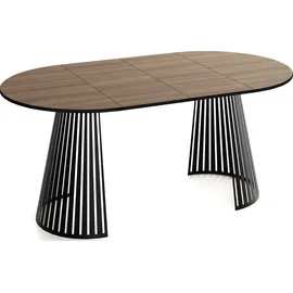 WFL GROUP Esstisch Rund Ausziehbar mit Lamellen im Loft-Stil – 120 bis 200 cm – Industrieller Tisch mit Schwarzen Metallbeinen, Platzsparend für Wohnzim... – Braun