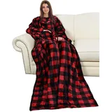 Catalonia Classy Decke mit Ärmeln als Geschenk für Frauen Herren, Flauschig Fleece Tragbare Kuscheldecke mit Ärmel, Cozy Warm Decke zum Anziehen Ärmeldecke Erwachsene, 185 x 130 cm Plaid Rot