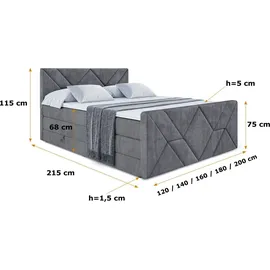 altdecor Boxspringbett mit Fußteil, 2 Matratzen und Topper - 160x200 cm - BARWA-Z KING - Dunkelgrau Samt - Polsterbett mit, H3- und H4- Matratzen,... - Dunkelgrau