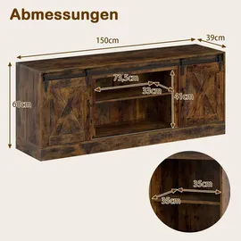 Costway TV-Schrank 150 x 39 x 60 cm Braun Holz/Metall/MDF