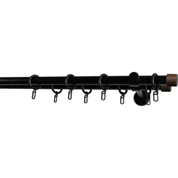 Gardinenstange GARESA "Lina mit Kappe", schwarz, nussbaumfaben, L:310cm, Gardinenstangen, Vorhanggarnitur verlängerbar Wandmontage