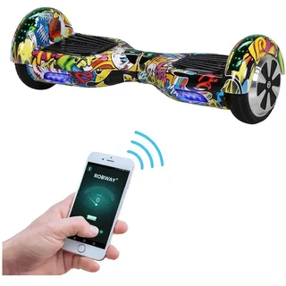 ROBWAY W1 Hoverboard für Erwachsene und Kinder, 6,5 Zoll, Self-Balance, Bluetooth, App, 700 Watt, LEDs (Blau Graffiti 2.0)