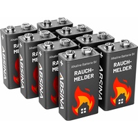 Absina 9V-Blockbatterie, Alkaline für Rauchmelder Batterie 9V Block - Batterien Blockbatterien Feuermelder, Bewegungsmelder, Kohlenmonoxid