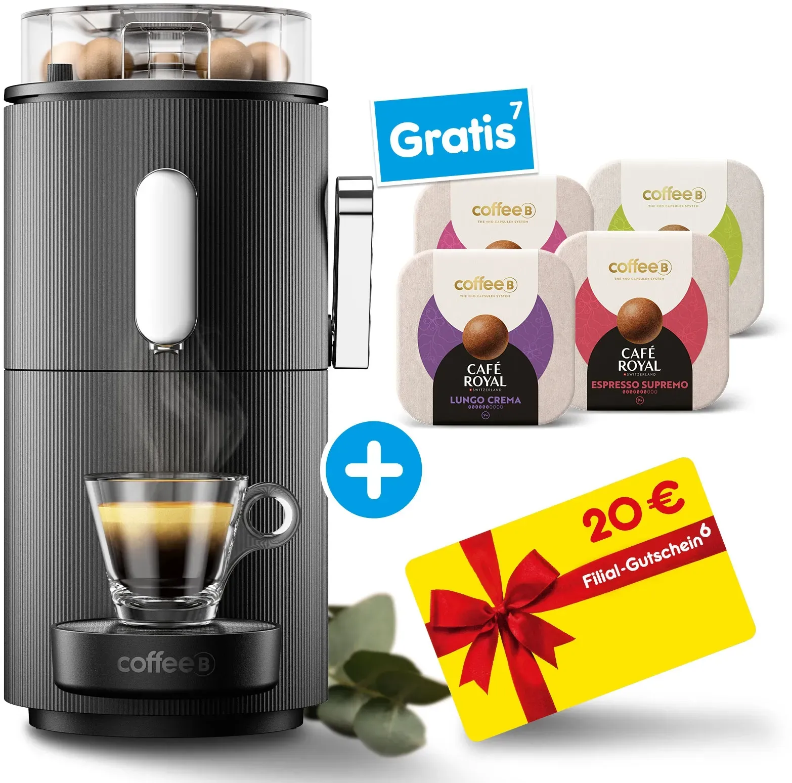 CoffeeB Kaffeemaschine Globe + 4 Gratis Packungen Coffee Balls + 20€ Gutschein