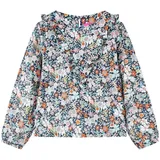 vidaXL Langarmbluse mit Blumenmuster Rüschen Langarmshirt Bluse Dunkelblau 128 - 128