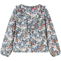 vidaXL Langarmbluse mit Blumenmuster Rüschen Langarmshirt Bluse Dunkelblau 128 - 128