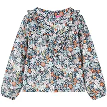 vidaXL Langarmbluse mit Blumenmuster Rüschen Langarmshirt Bluse Dunkelblau 128 - 128