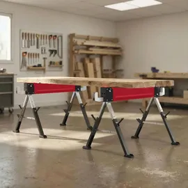 Homcom Arbeitsbock Metall 64-81 cm Rot klappbar 7-fach höhenverstellbar