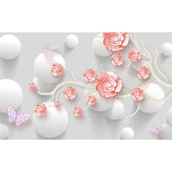 Fototapete PAPERMOON "Abstrakt 3D Effekt mit Blumen", bunt, B:5,00m L:2,80m, Vlies, Tapeten