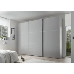 Schwebetürenschrank STAUD "Includo, kurze Lieferzeit: "Premium Variante in Weiß in 249cm Breite"", blau (dekor saphir), B:249cm H:222cm T:68cm, Holzwerkstoff, Schränke