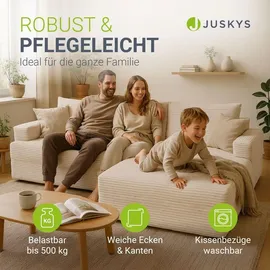 Juskys Eckcouch Cord 3-Sitzer Creme