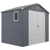 Outsunny Gerätehaus 4,1m3, Gartenhaus mit Pultdach, 240 x 190 x 180/228 cm, Geräteschuppen mit Abschließbar Tür, Fenster, Fahrradgarage, Gartenschrank für Hinterhof, Garten, Grau
