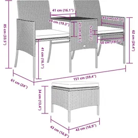 vidaXL Polyrattan Gartensofa mit Tisch & Hocker braun