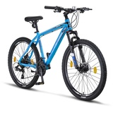 Licorne Bike Diamond Premium Mountainbike Aluminium, Fahrrad für Jungen, Mädchen, Herren und Damen - 21 Gang-Schaltung - Scheibenbremse Herrenrad, einstellbare Vordergabel 26, Blau)