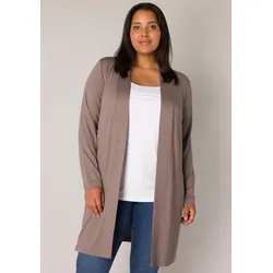 Strickjacke BASE LEVEL CURVY, Damen, Gr. 54 (56), grau (schwarz taupe), Obermaterial: 94% Viskose, 6% Elasthan, regular fit, Langarm, Strickjacken, in melierter Optik