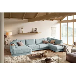 KAWOLA Sofa MADELINE Wohnlandschaft U-Form Cord hellblau Longchair links