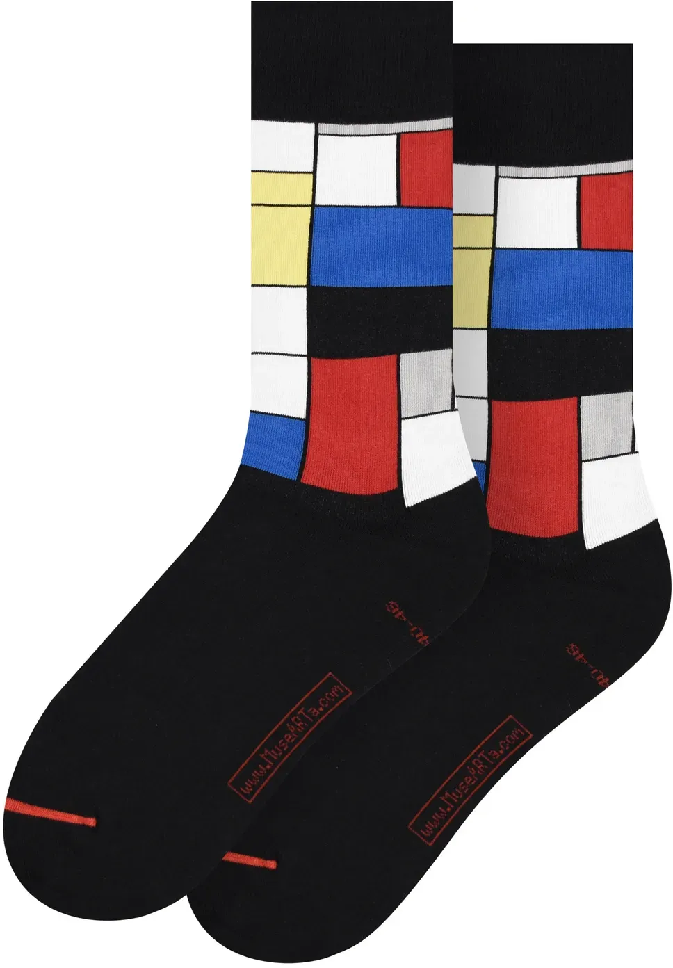 MuseARTa Unisex Socken Piet Mondrian - Komposition mit Rot, Blau, Gelb - schwarz - 36|37|38|39|40