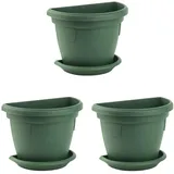 Gariella 3X Pflanzkübel Balkontopf mit Untersetzer hängend Wand widerstandsfähig bruchfest Kunststoff BPA-frei 2,4L grün