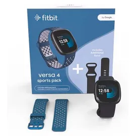 Fitbit Versa 4 aluminium graphit schwarz/schwarz inkl. Zusatzband blau