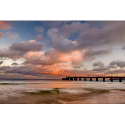 Fototapete PAPERMOON "Porto Santo Pier Sonnenuntergang", bunt (mehrfarbig), B:3m L:2,23m, Vlies, Tapeten