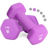 Yes4All N3JA Hex Neopren Hanteln Set Gewichte für Krafttraining Yoga Pilate - Kurzhanteln 2er set, Dumbbells Set für Frauen Männer, 1.5 kg hanteln 2 er set, lila