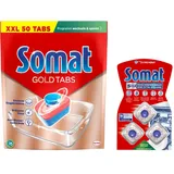 SOMAT Tabs 50 AW Gold, Geschirrspül Tabs für strahlend sauberes Geschirr auch bei niedrigen Temperaturen, gegen Eingetrocknetes + Somat Duo Power Experten 3 AW Maschinenreiniger 57g