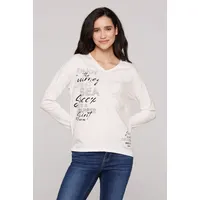 Soccx Damen Langarmshirt mit V-Ausschnitt und Prints Ivory L - L