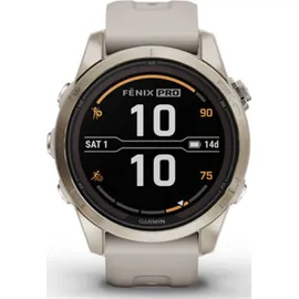 Garmin fenix 7S Pro Sapphire Solar beige/softgold mit Silikonarmband hellgrau