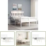 The Living Store Seniorenbett Mit Kopfteil 140x190 Cm Weiß Massivholz - Seniorenbett - Massivholzbette - Kiefernholzbett - Doppelbett - Weißes Bett