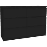 VBChome Kommode mit 6 Schubladen Schwarz matt Grifflose Schubladenkommode Holz Mehrzweckschrank Mehrzweckschrank für Flur Schlafzimmer Wohnzimmer Kinderzimmer Einfache Montage, 120 x 39 x 81,5 cm