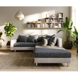 DeLife Ecksofa Clovis Weiss Schwarz Hocker Armlehne Ottomane Rechts modular, Design Ecksofas, Couch Loft, Modulsofa, modular