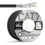 Cat 7 Outdoor Erdkabel Verlege Kabel, Lan Kabel, Installationskabel, AWG23/1 CAT 7 S/FTP Ethernet Netzwerk 1000MHz geschirmtes Datenkabel Netzwerkkabel für Außenbereich UV-beständig, Schwarz, 100m