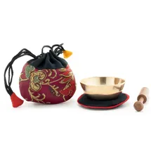 Klangschalen-Center Klangschale mini (50 g) mit Unterlage, Klöppel und Beutel (weinrot)