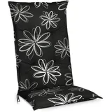 Beautissu Flores Hochlehner Auflage für Gartenstuhl 120x50 cm – 6cm Dicke Polster Auflage Sitzpolster Hochlehner UV-Lichtecht – Gartenstuhlauflage schwarz mit Blumen