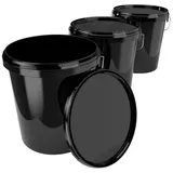 FixedByU - 3 Eimer mit Deckel 16 L Vorratseimer lebensmittelecht Schwarz (pp) 3 Stück