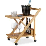 Relaxdays Küchenwagen Bambus, Servierwagen klappbar mit Flaschenhalter, Rollwagen Holz, Holzwerkstoff, Kunststoff, 40.5x70x65 cm, natur
