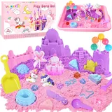 Ulikey Sand Sandbox Set, Geschenke für Mädchen Einhorn Magic Spielsand Koffer mit 1kg Regenbogen Knetsand, 18 Sandform und 5 Sandwerkzeug, Sensorisch Sandspielzeug Zaubersand für Kinder