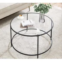 VASAGLE Couchtisch rund Schwarz Glas 84 x 45,5 cm