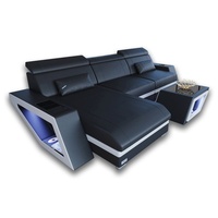 Sofa Dreams Wohnlandschaft Ledersofa Catania U Form Couch Leder Sofa, mit LED, wahlweise mit Bettfunktion als Schlafsofa, Designersofa braun