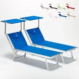 2er Set Liegestühle Strandliegen Sonnenliegen Aus Aluminum Santorini - Blau