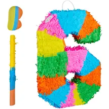 Relaxdays Pinata Zahl 6 HBT: 50,5 x 35,5 x 7,5 cm bunt