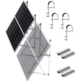 Rhein Beleuchtung Solarmodul 118 cm Verstärkte Solarpanel Halterung & Balkonkraftwerk Halterung, 0 W, Eloxiertes Aluminium & Edelstahl, (Set, 2-St., Solarmodul Halterung für Balkon, Wohnmobil - Ohne Bohren), Neigungswinkel 0-90° verstellbar - Robust, wetterfest & rostfrei silberfarben
