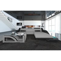 Sofa Dreams Ecksofa Stoffsofa Couch Stoff Polstersofa Palermo L Form, mit LED, ausziehbare Bettfunktion, Designersofa grau|schwarz