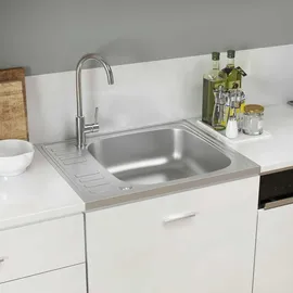 vidaXL Spüle rechts Edelstahl silber Handbetätigung 600 x 500 mm