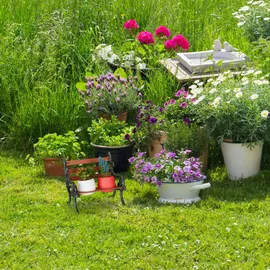 Relaxdays Blumenbank 24,5 x 20,5 x 17,5 cm Braun/Grau/Grün