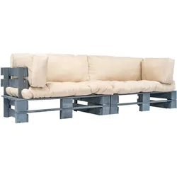 vidaXL 2-tlg. Garten-Palettensofa-Set Sandfarbene Kissen Kiefernholz