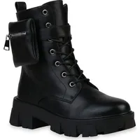 VAN HILL Damen Plateau Boots Stiefeletten Stiefel Profil-Sohle Schuhe