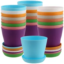 faaing Kunststoff Bunt, 10cm Pflanztöpfe mit Untersetzer, 8 Farben Kleine Plastik Pflanzen Töpfe, Runde Gartentöpfe Blumentopf Klein für Draussen, Drinnen, Büro, Balkon