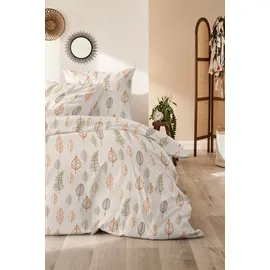 Primera Biber-Bettwäsche Autum Leaf floral Braun 155 x 220 cm + 80 x 80 cm